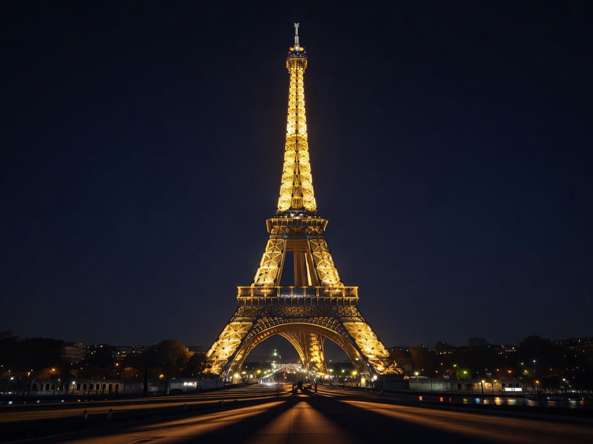 Eiffel tower illuminated at night