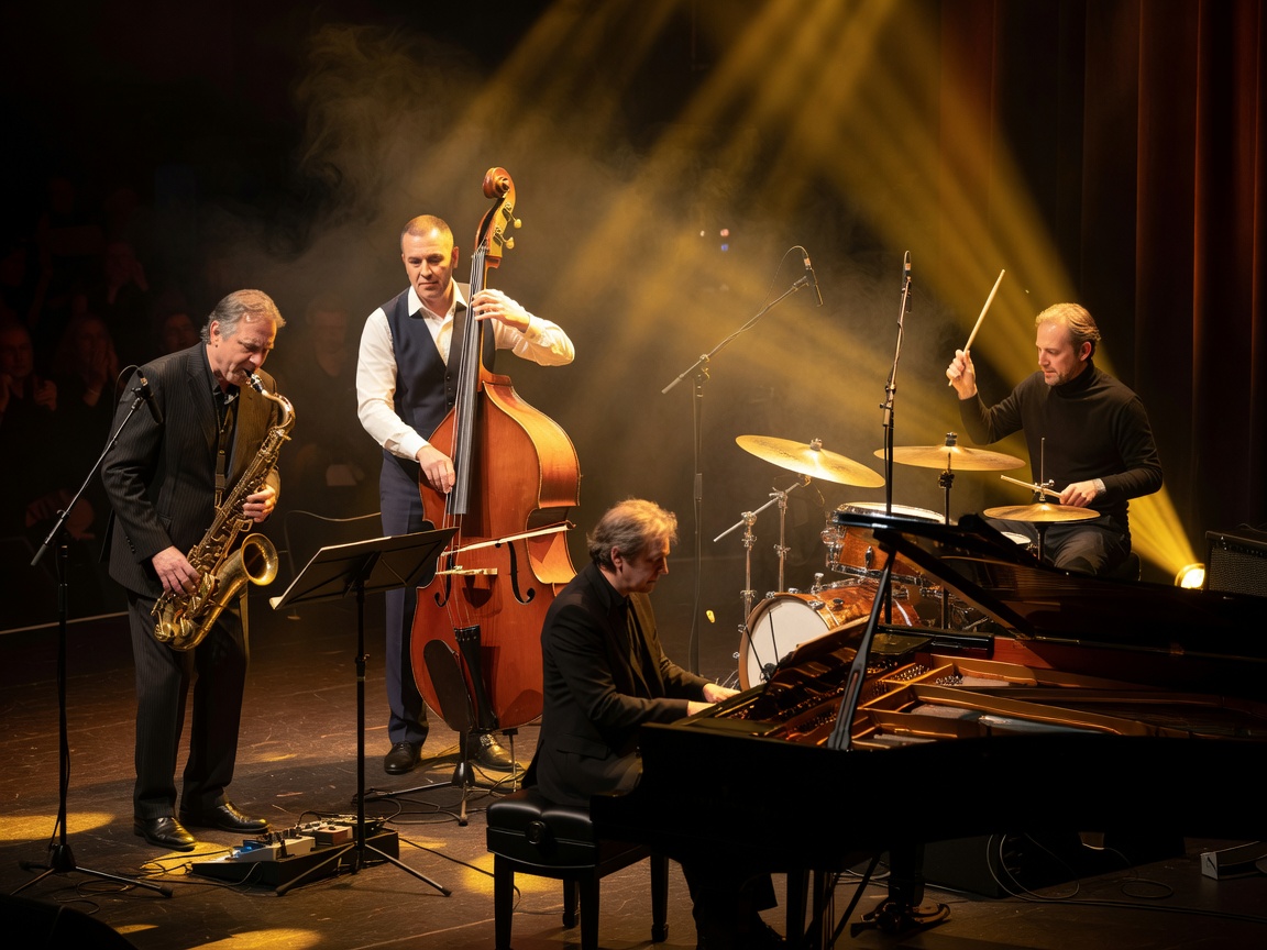 Jazz quartet performing live on stage under warm spotlights at North Sea Jazz