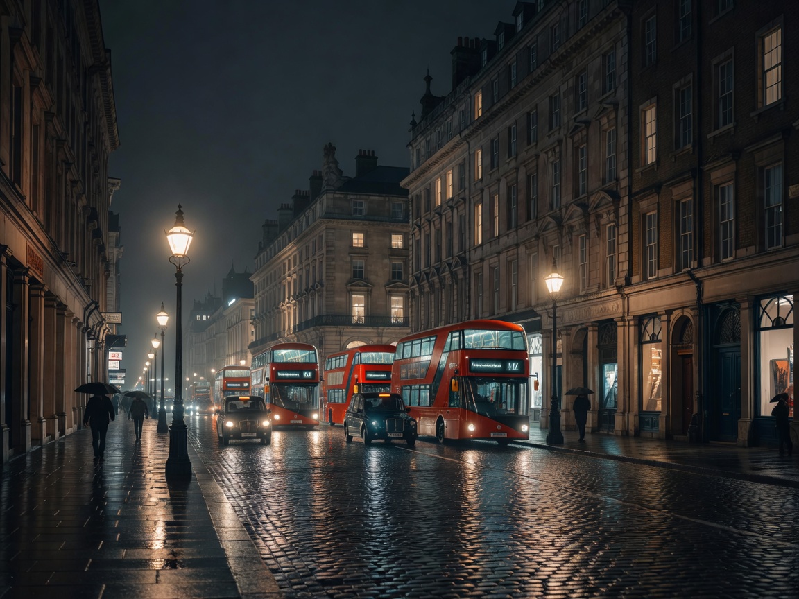 London street scene at night