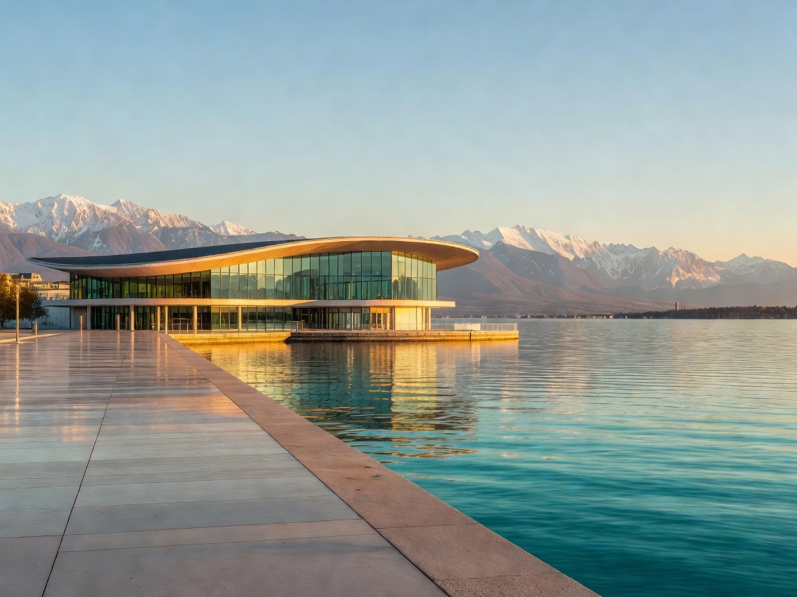 Montreux convention center and Auditorium Stravinski on the edge of Lake Geneva
